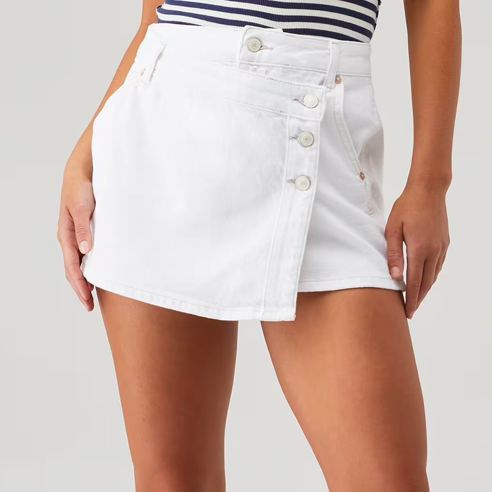 Free people white denim mini skirt